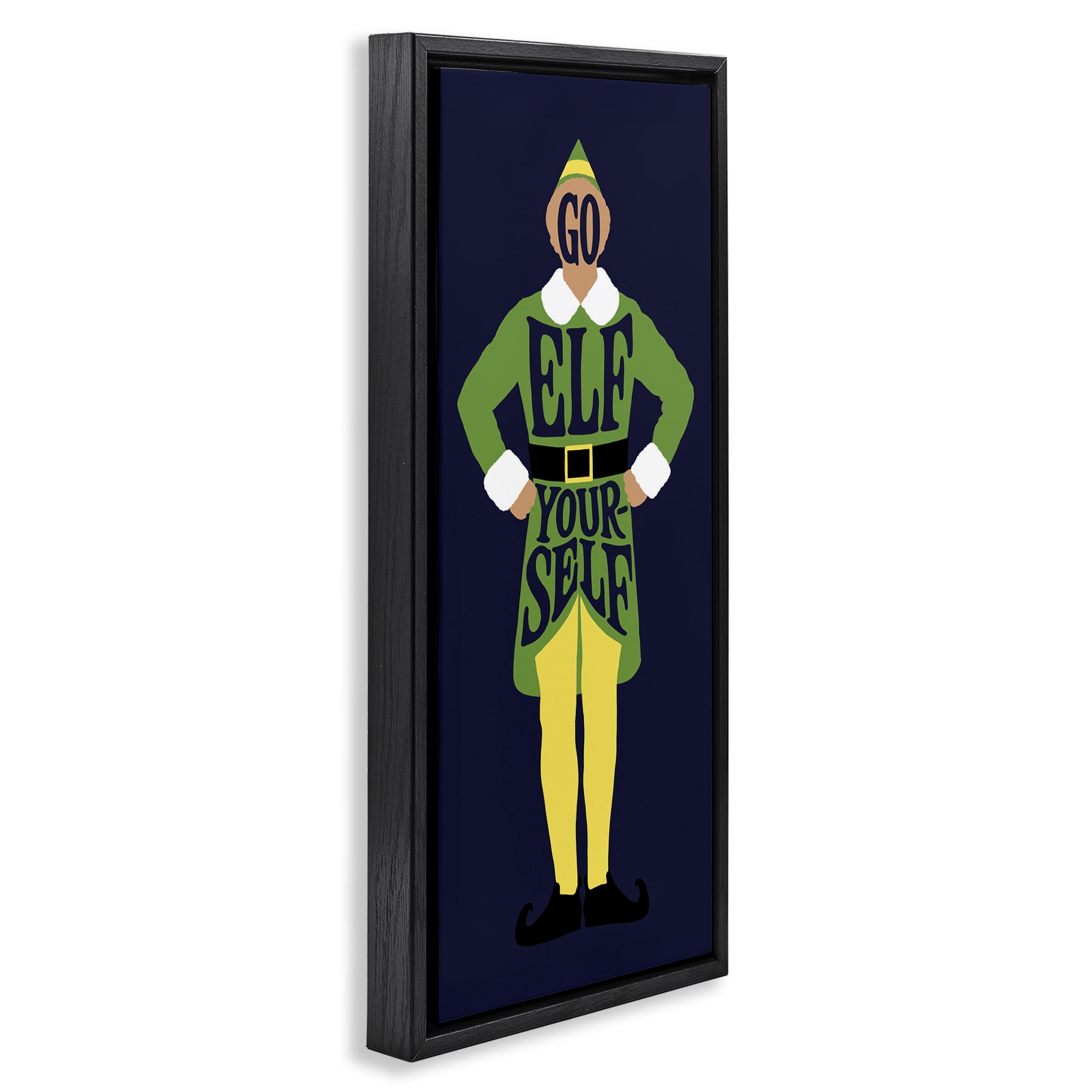 Stupell Industries Sassy Go Elf Yourself Holiday Painting Black Floater Framed Canvas Art Prints Wall Art, 15 x 31