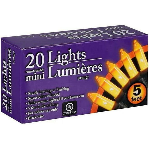 Greenbrier International Orange Halloween Mini Lights with Black Wire 20 Count 5 feet