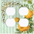 thumbnail image 3 of Metal Light Switch Plate Outlet Cover Yellow Flower Teal Stripe Damask FLW064, 3 of 13