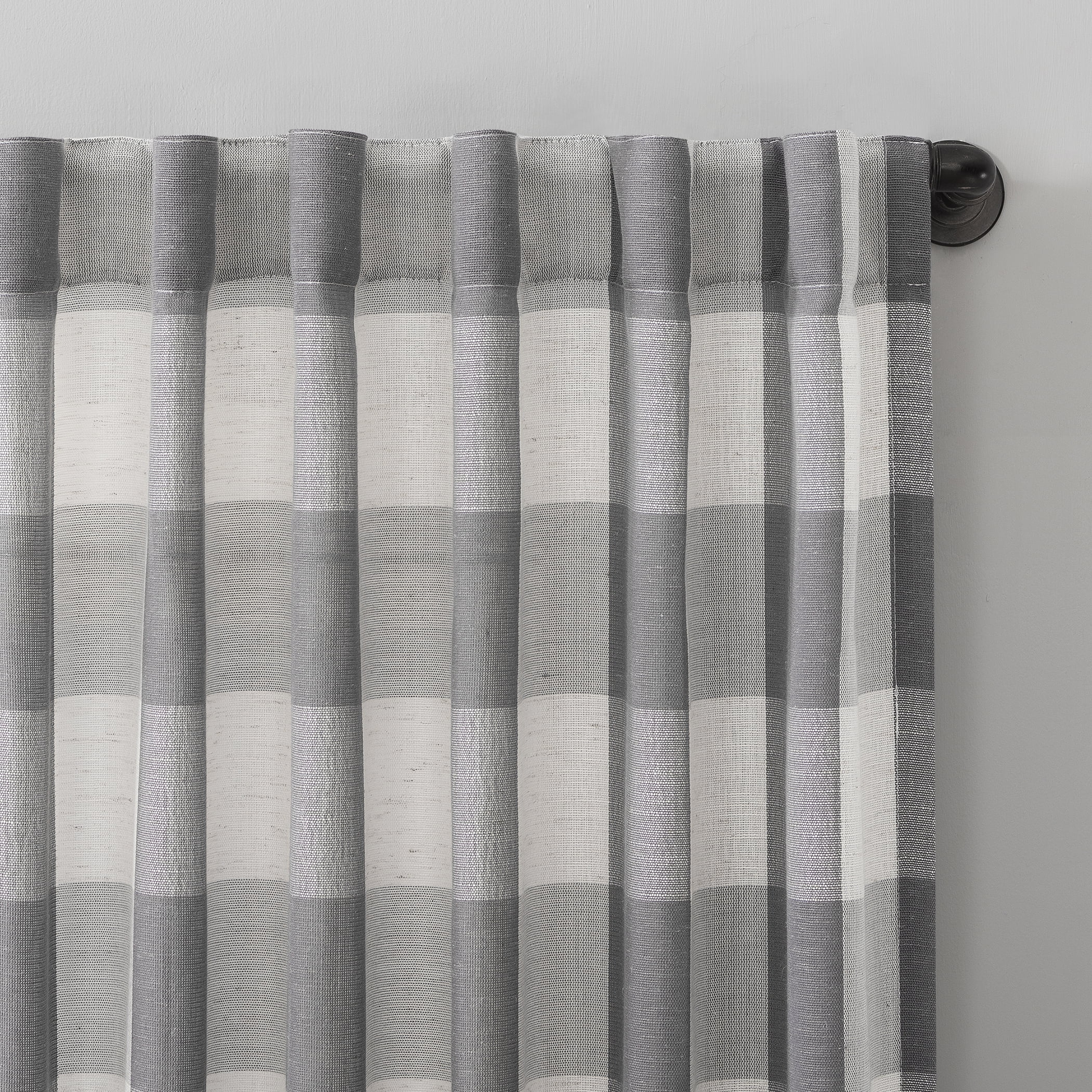Better Homes and Gardens Buffalo Plaid Semi-Sheer Back Tab Curtain Panel, 50" x 84", Gray