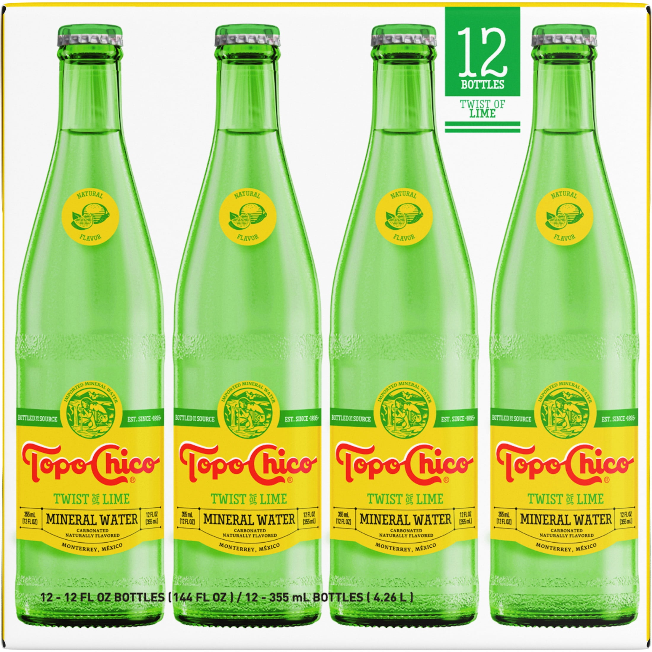 Topo Chico Mineral Water Twist of Lime Sparkling Water Glass Bottles, 12 fl oz, 12 Pack