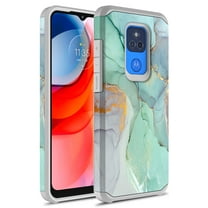 Moto G Play 2021 Case, Rosebono Slim Hybrid Shockproof Hard Cover Graphic Fashion Colorful Skin Cover Armor Case for Moto G Play 2021 (Green Marble)