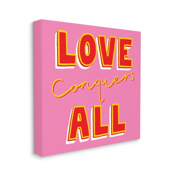 Stupell Industries Love Conquers All Bold Quote Red Yellow Text Canvas Wall Art, 30 x 30, Design by Hannah Steele
