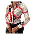 thumbnail image 1 of VISgogo Mujeres Retro Tops, Manga Larga Solapa Cuello Cadena / Floral / Letras / Cuadrado Estampado Primavera Otoño Fiesta Casual Blusa VISgogo moda, 1 of 2