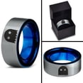 thumbnail image 4 of Tungsten Ghost Blanket Eyes Looking Band Ring 8mm Men Women Comfort Fit Blue Flat Cut Brushed Gray Polished, 4 of 4