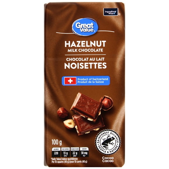 Great Value Chocolat au lait Noisettes 100 g