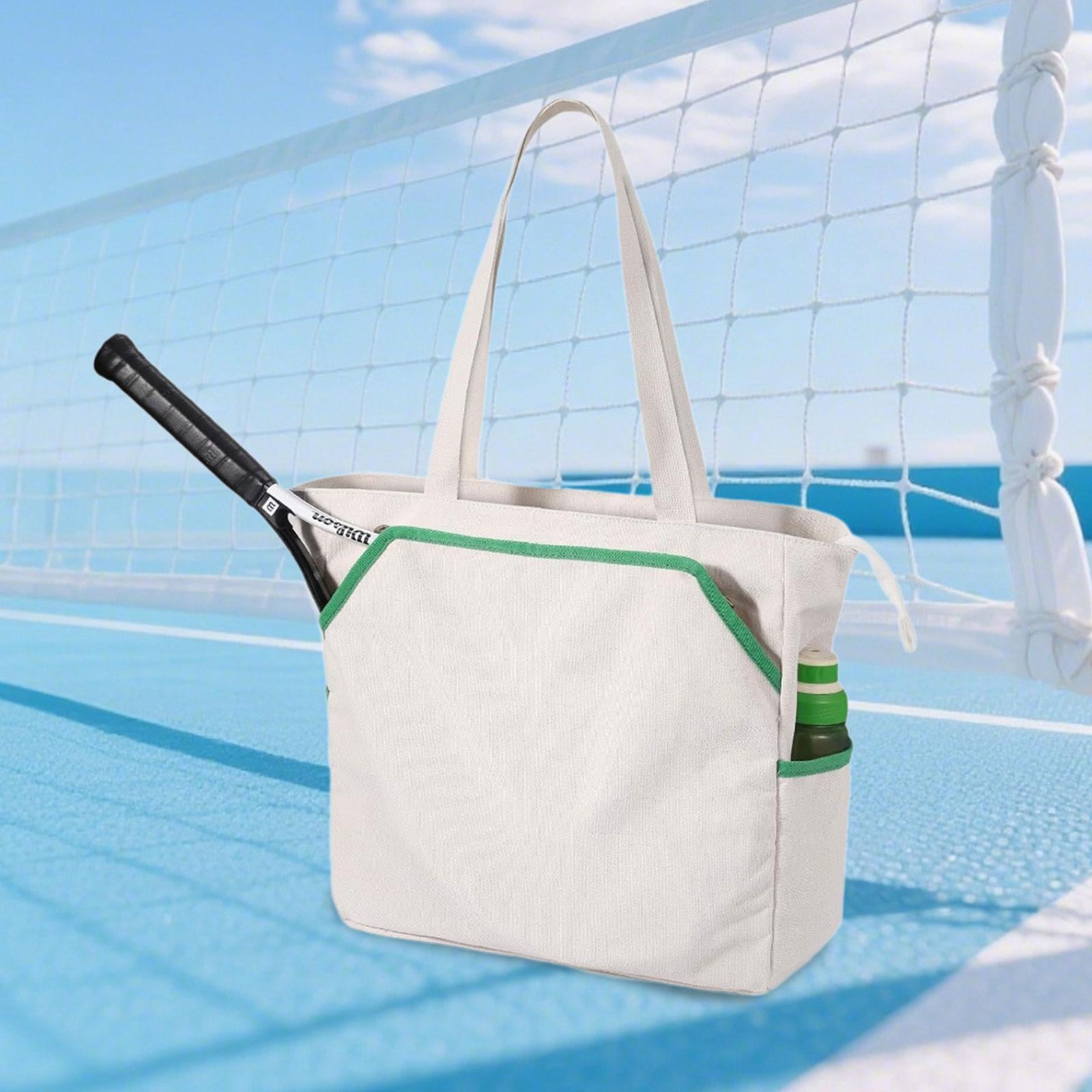 funtasica Tennis Tote Bag, Portable Gym Bag, Holds 4 Rackets, Sports Handbag Pickleball Bag for Men Women Badminton Pickleball White