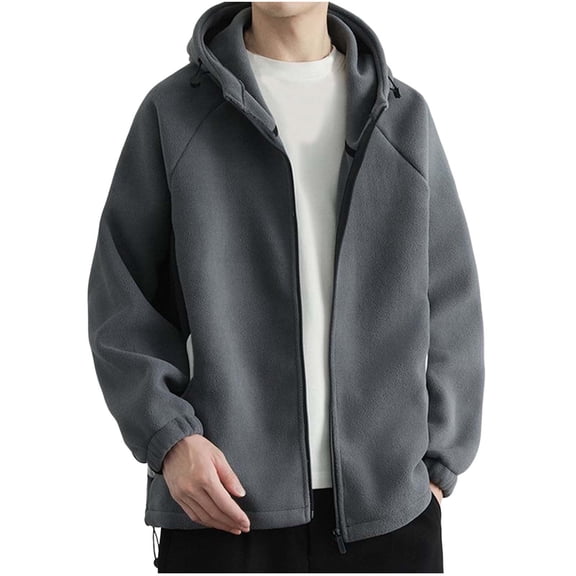 Timoontee Men's Warm Thickened Fleece Jacket Zip Up Jacket Daily Casual Jacket Coat Long Sleeve Hoodies Fall Winter Clothes Gray XXL