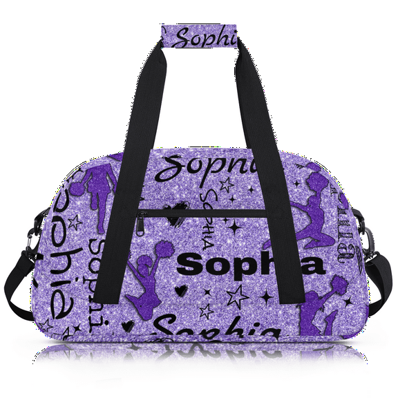 Jiaoprinted Personalized Cheerleader Bag Dance Bag for Women, Custom Name Gym Bag Sport Duffel Bag, Large Weekender Travel Bag, Cheer Glitter Purple