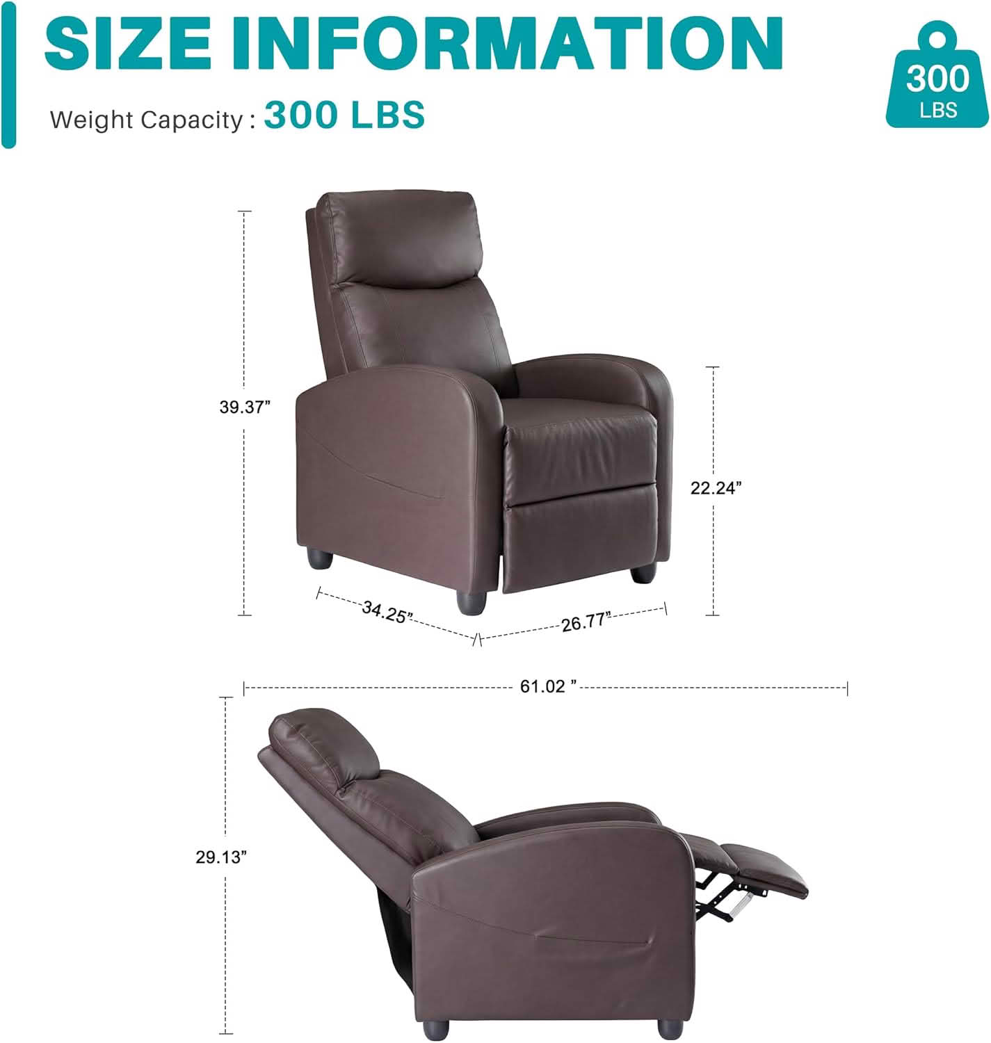 MAYEERTY Ergonomic Single Recliner Sofa, Multi‑Position Adjustable Reclining Chair with Massage & Lumbar Support for Home Use