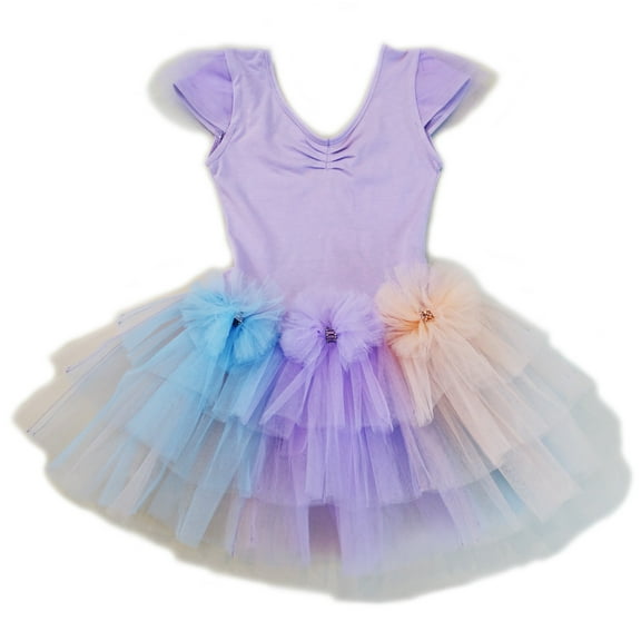 Wenchoice Purple & Pink Cap-Sleeve Tutu Dress Girls M(3Y-4Y)