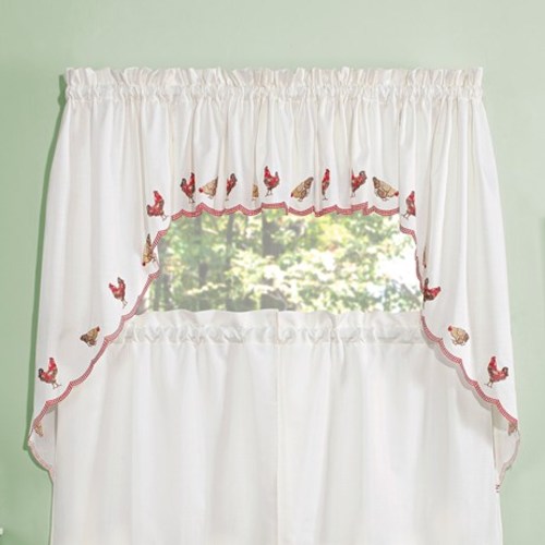 Embroidered Roosters Window CurtainsSwags