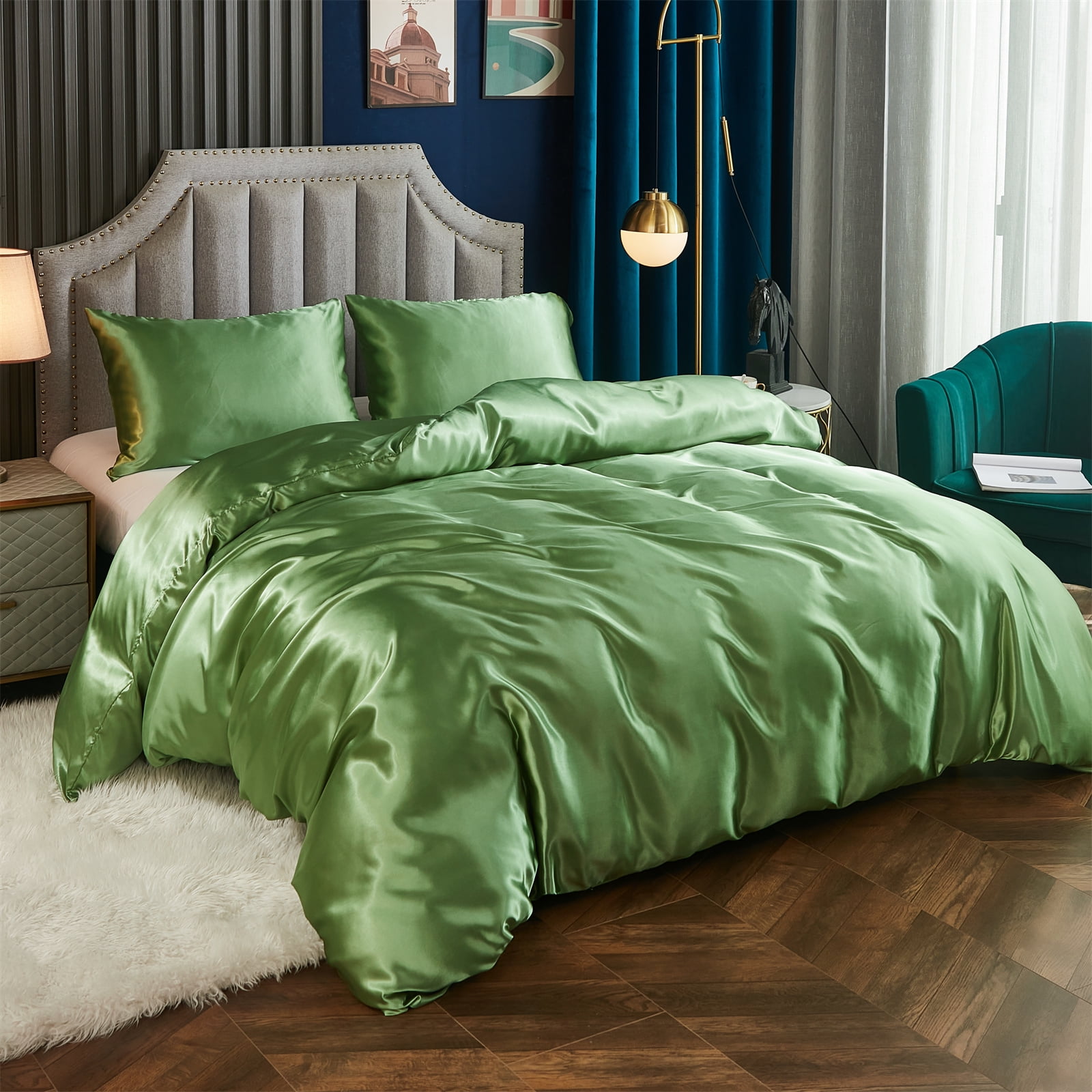 Move Over Green Duvet Cover Set Queen Silk like Satin Bedding Sets