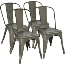 YEXJ Metal Dining Chairs Set of 4, Industrial Stackable Kitchen Chairs with Back for Dining Room/Restaurant/Bistro/Patio, Indoor & Outdoor Use-Steel Seat-Metal