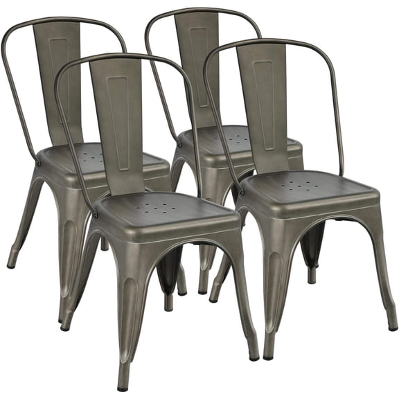 YEXJ Metal Dining Chairs Set of 4, Industrial Stackable Kitchen Chairs with Back for Dining Room/Restaurant/Bistro/Patio, Indoor & Outdoor Use-Steel Seat-Metal