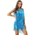 thumbnail image 2 of HULIJA Women's Glitter Sequin Tassels Sleeveless Ballroom Latin Tango Samba Salsa Dance Dress Sky Blue X, 2 of 5