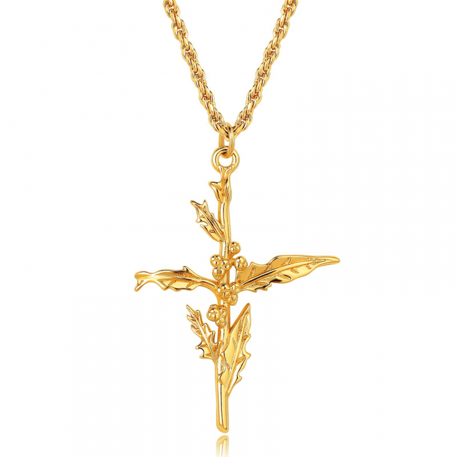 Collar de cruz para mujer, chapado en oro de 18 quilates, collares de flores de nacimiento, colgante de cruz de cuerda, joyería de moda, regalos de cumpleaños para niñas de 12 meses, 40 + 5 cm, dorad