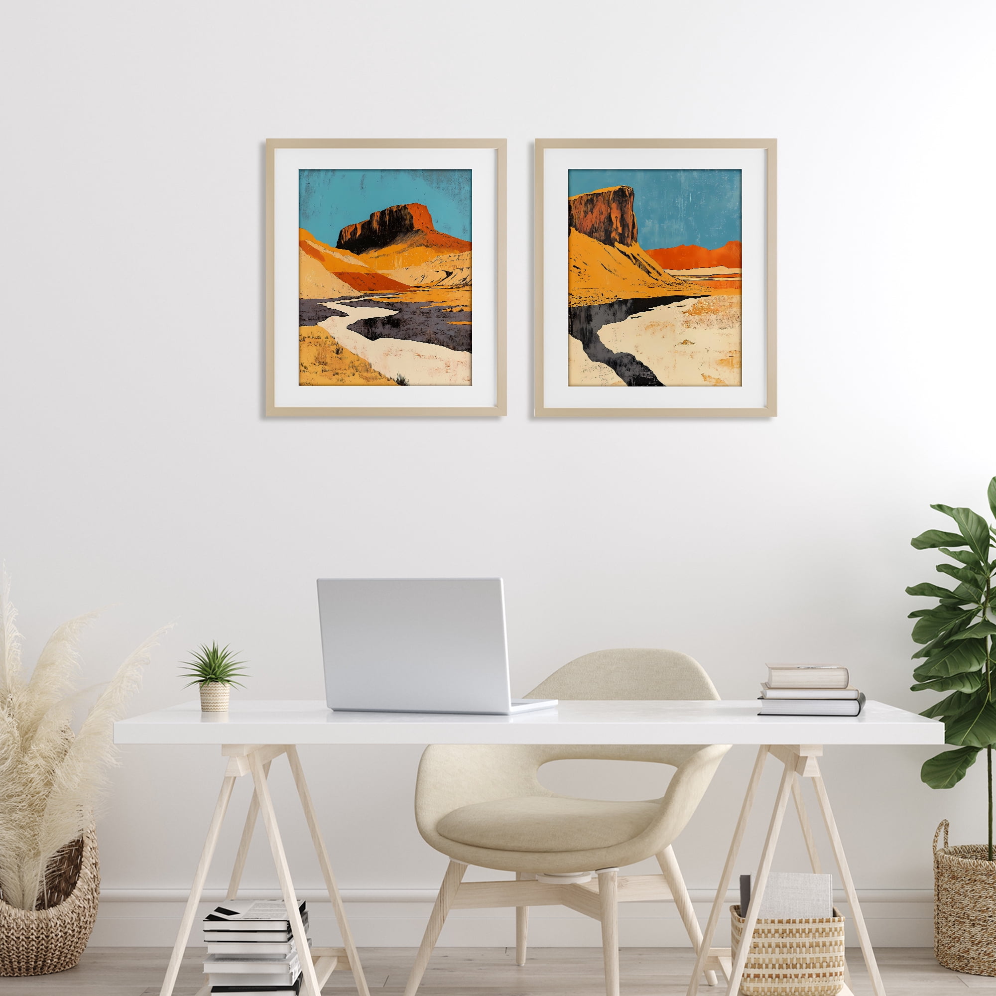 Stupell Industries Desert Canyon Pass 2 Piece Birch Framed Print Under Glass Set, design by Walker Noble