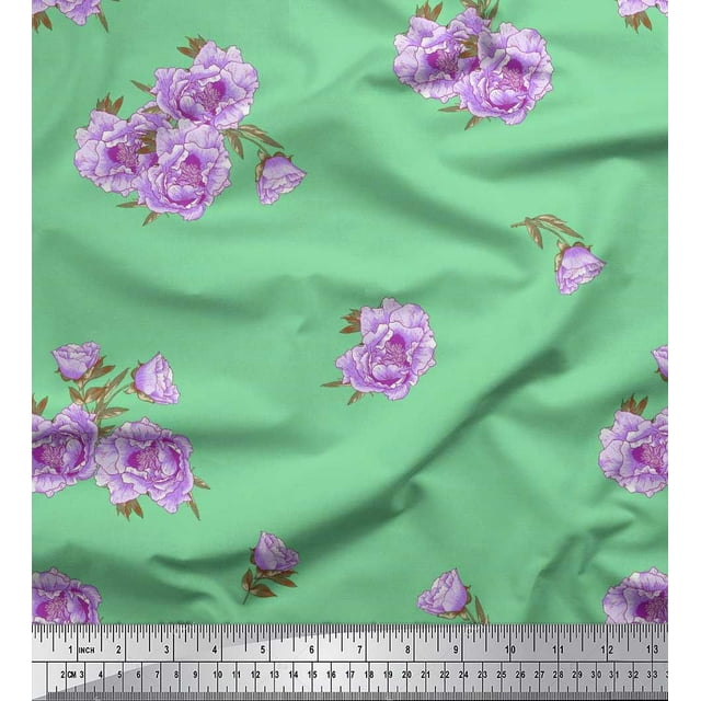 Soimoi Rayon Fabric Leaves & Peony Floral Printed Fabric 1 Yard 56 Inch Wide