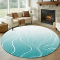 thumbnail image 2 of Round Rugs 7 Ft, Aqua Blue Geometric Non Slip Area Rugs for Kitchen Bedroom Entryway, Modern White Stripe Distortion Art Washable Carpet Runner Rug Floor Mats for Bedroom Home Decor, 2 of 9