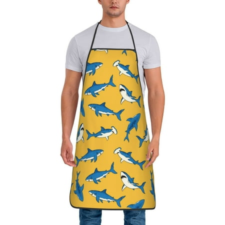 

Junzan Shark Print Print Kitchen Cooking Aprons Chef Apron for Men and Women Professional for Cooking Bib Aprons for Kitchen/Crafting/BBQ/Drawing