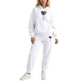 thumbnail image 2 of HOWPAY Womens Sweatsuits 2 Piece Set Long Sleeve Valentines Heart Graphic Hooded Pullovers Tops and Jogger Sweatpants Tracksuits Baggy Soft Comfy Fall Outfits White XL, 2 of 4