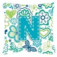 thumbnail image 7 of Letter Flowers and Butterflies Teal Blue Fabric Decorative Pillow, 7 of 7