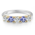 thumbnail image 3 of Gem Stone King 925 Silver and 10K Yellow Gold Lab Grown Diamond and Blue Tanzanite Wedding-Bands Ring for Women | 1.41 Cttw | Round 4MM | Gemstone April Birthstone | Size 6, 3 of 6
