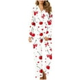 thumbnail image 6 of Yteetum Women's Valentines Pajama Sets Plus Size Notch Collar Button Down Valentine's Day Print T Shirt Top and Pjs Pant 2 Piece Matching Set Casual Lapel Sleepwear Shirt Pjs Loungewear Two Piece Set, 6 of 6