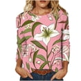 thumbnail image 2 of Trikvn Botanical Floral Long Sleeve Tops for Women Crewneck Casual Blouse Lightweight Breathable Shirts Great with Board Shorts or Beach Shorts for Summer Vacation, S-5XL, 2 of 6