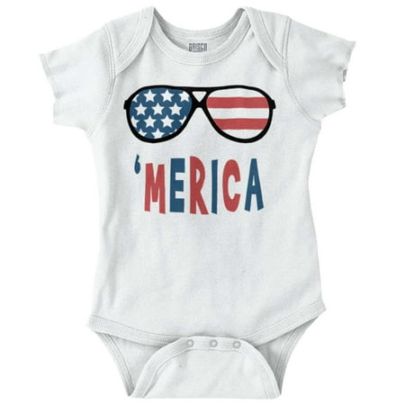 

Funny American Flag Glasses 4th July Romper Boys or Girls Infant Baby Brisco Brands 18M