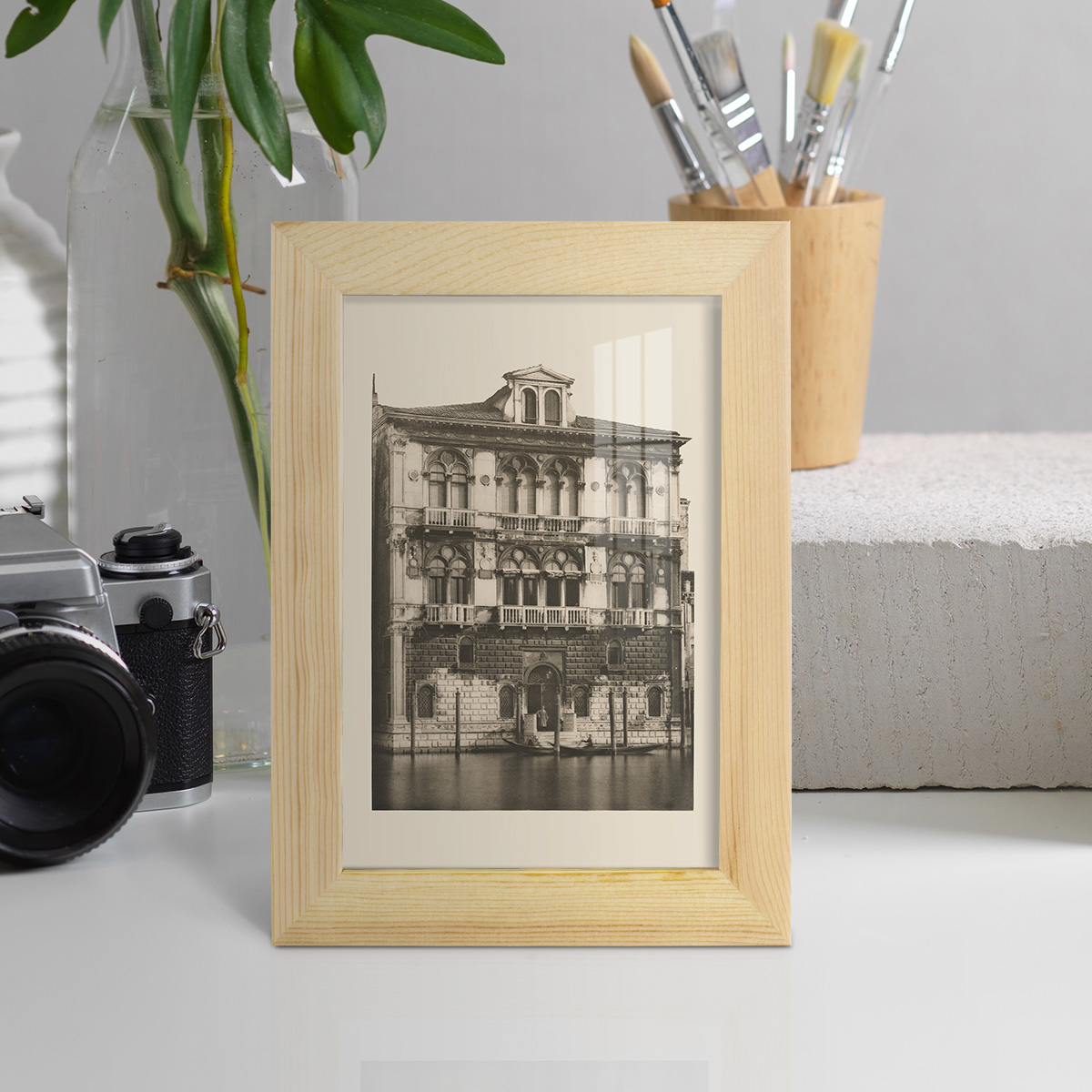 Vintage Views of Venice II - Framed Print w/glass - Natural Wood