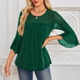 thumbnail image 5 of Ltctricy Women's Sequin Tops 3/4 Length Bell Sleeve Crew Neck Pleated Front Sparkly Glitter Mesh Tunic Tops Dressy Casual Blouses(Green,XX-Large), 5 of 5