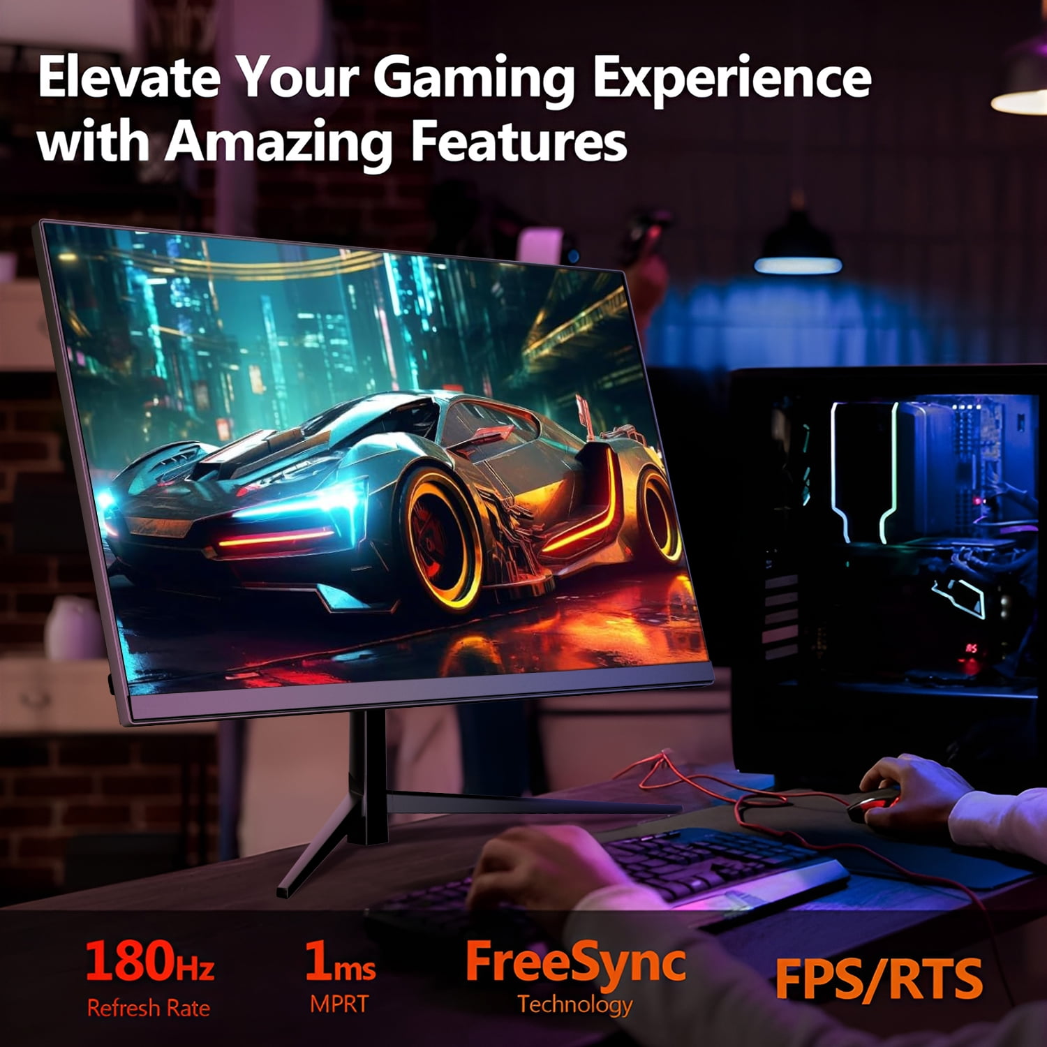 REHISK 24" 180Hz Gaming Computer Monitor FHD 1080P fast 1ms response time FreeSync Compatible G-sync gaming monitors Compatible with HDMI Eye Care Ultra Low-Blue Light