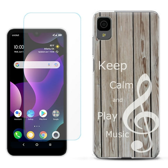 Slim-Fit Gel TPU Phone Case for TCL 30Z / 30 Z / 30 LE, with Tempered Glass Screen Protector, by OneToughShield ® - Wood/Music