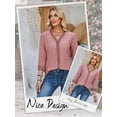 thumbnail image 6 of Hibeli Womens Crochet V Neck 3/4 Sleeve Solid Color Blouse, 6 of 7
