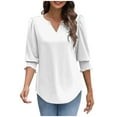 thumbnail image 7 of Fznquz Fall Oversized Tshirts for Women White Casual 3/4 Sleeve Tee Loose Solid Color Pleated Womens Winter Fashion,M, 7 of 7