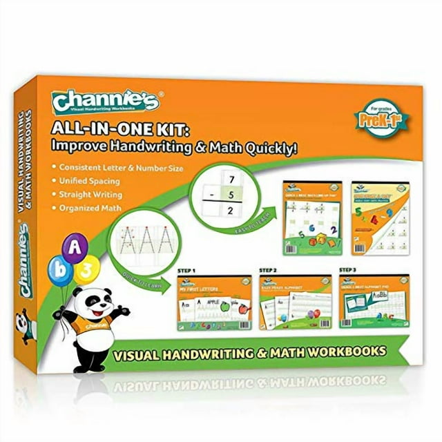 Channie’s All-In-One Visual Handwriting & Math Workbook Set for Pre-Kindergarten - 1st Grade Elementary School Students (5 Pack)
