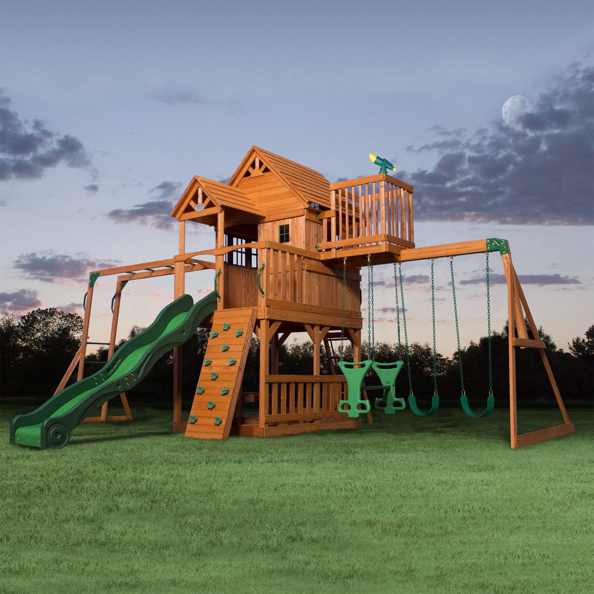 Backyard Discovery Skyfort II Wooden Cedar Swing Set Walmartcom