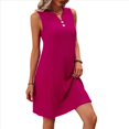 thumbnail image 2 of Vestidos de Verano para Mujer, para Vacaciones en la Isla, Sin Mangas, Cuello en V, Túnica Informal para Playa. Rosa Roja XL, 2 of 10