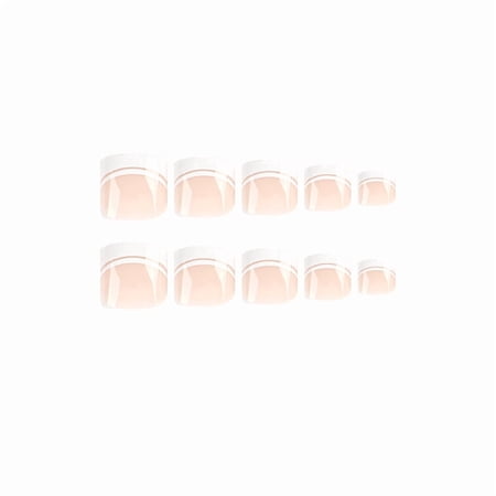 French Tip Natural Nude with White Tips Press on Nails, Short Squoval Glossy Artificial Nails, 24 Count