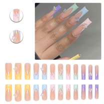 RAGUPEL 24Pcs Glue on Nails for Women,Three-Dimensional Hollow Butterfly Square Nails,Fresh and Natural Best Press on Nails,Long Nails for Daily Life,Gatherings and Photo Shoots,Style3
