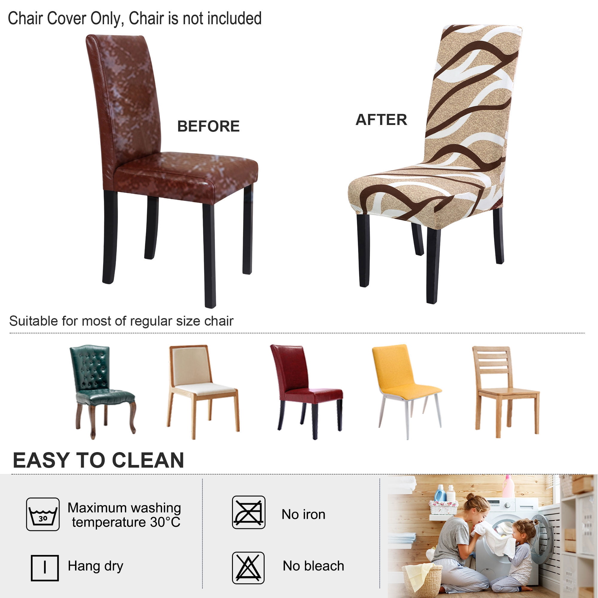 Unique Bargains Stretch Polyester Dining Chair Covers Set of 6, Khaki and Brown