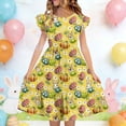 thumbnail image 1 of EGNMCR Robe à Manches Courtes Col Rond Robe d'Été pour Enfants à Manches Plissées Double Couche Imprimée pour Enfants de 5 à 14 Ans, 1 of 7