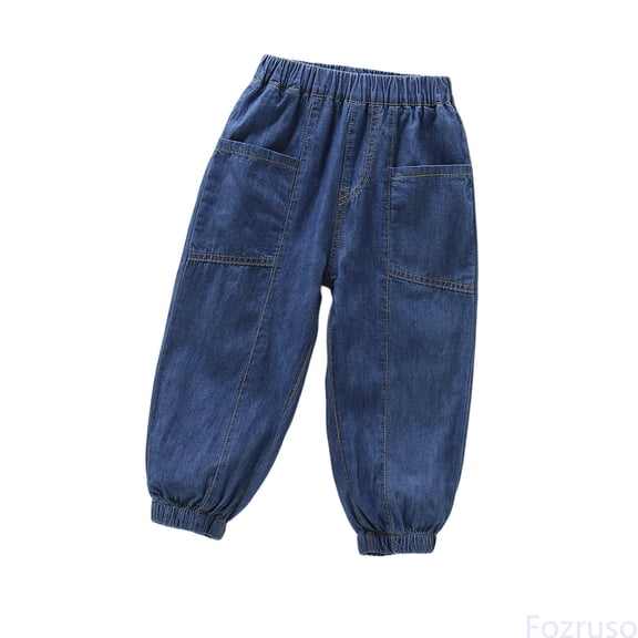 Fozruso Boys Casual Jeans Lightweight Elastic Waist Comfortable Loose Fit Denim Pants Jeans for Casual School Sizes 2-3 Years(Blue)