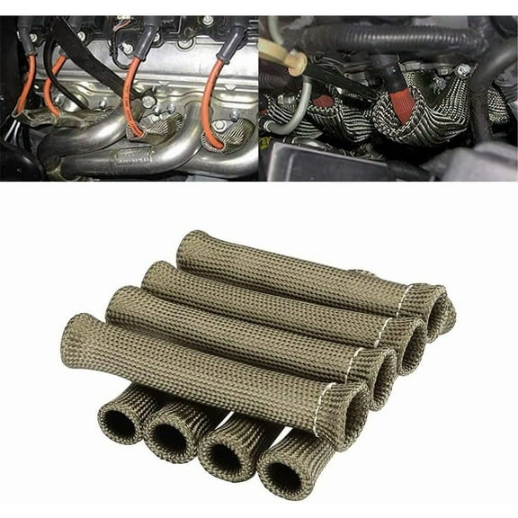 Spark Plug Wire Heat Shield Spark Plug Wire Heat Sleeve Spark Plug Heat Covers 2500 Degree High Temp Heat Tape Protection 8-Pack (Titanium)