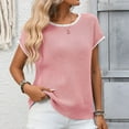 thumbnail image 2 of YUGYXL Sweater Vest Women Spring Summer Beach Casual Short Sleeve Crewneck Pullover Loose Fit Blouse Basic T Shirts Tops Pink L, 2 of 7