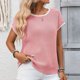 thumbnail image 1 of Tejiojio Women's Ribbed Knit Top Ruffled Trim Round Neck Short Sleeve Casual Summer Blouse, 1 of 7