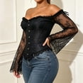 thumbnail image 4 of Women's Gothic Halloween Costume Corset Off Shoulder Long Sleeve Lace Trim Bustier Vintage Boned Top for Vampire Witch Cosplay Renaissance Party Wear, 4 of 5