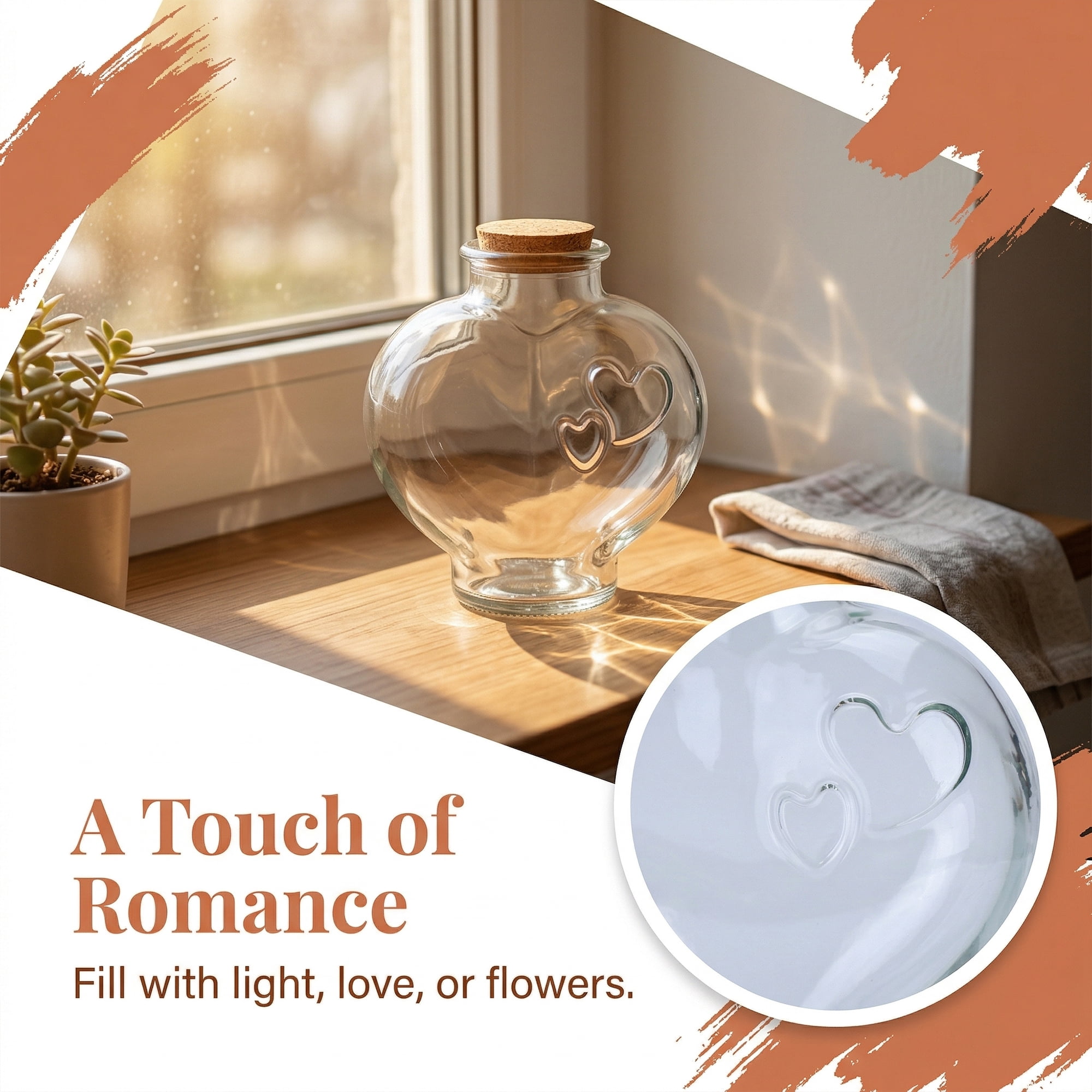 Unique Bargains 2pcs Glass Jars With Cork Stoppers Heart Shaped 5.4" x 5.4" x 5.7"